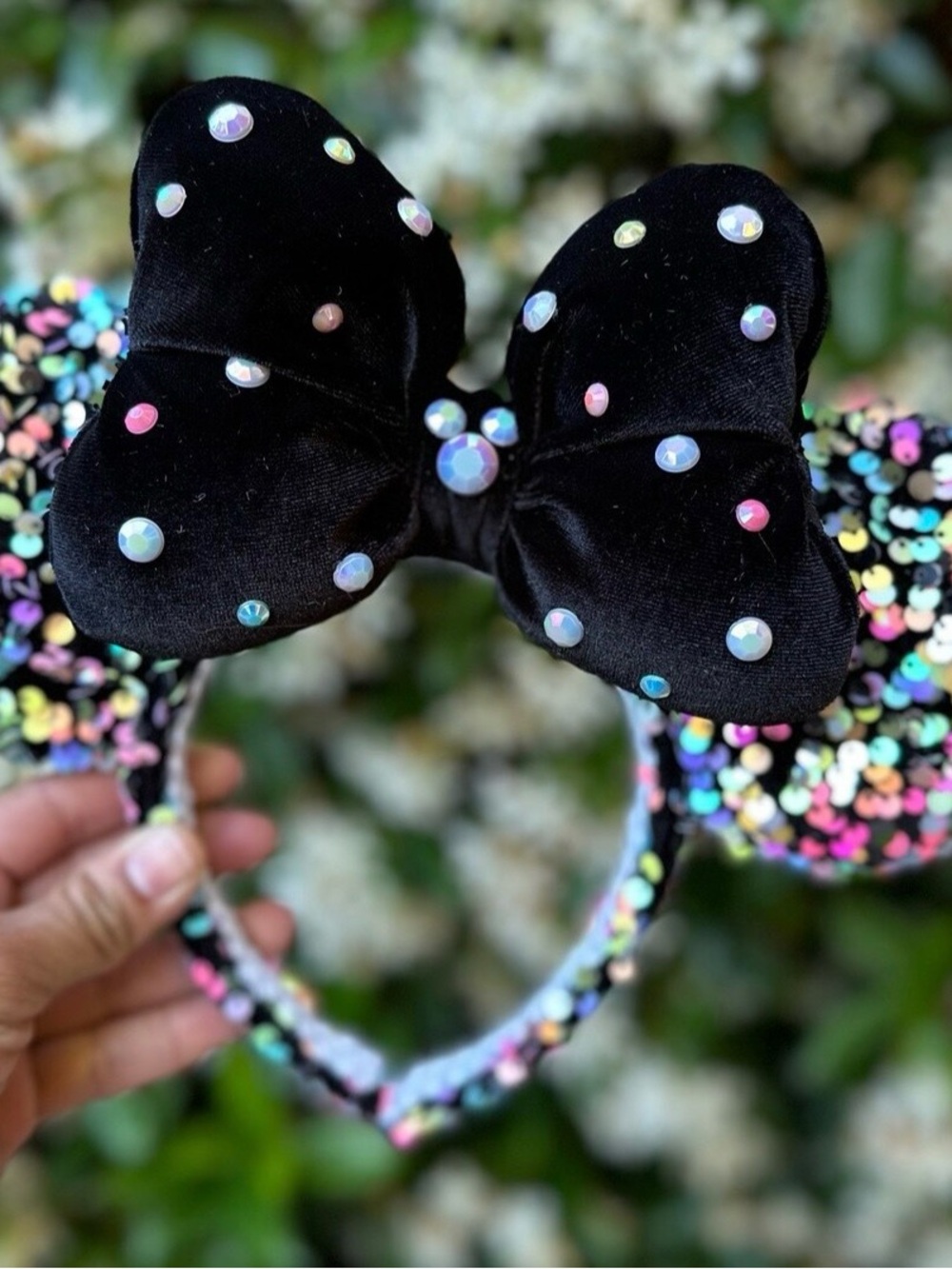 Black Velvet Minnie Ears with Iridescent Gems